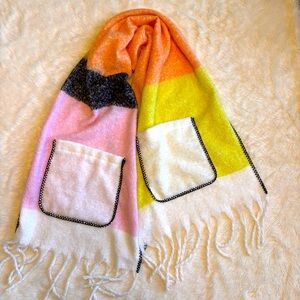 Colorblock Pocket Fringe Scarf - Pink, Orange, Yellow